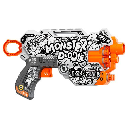 JUGUETE PISTOLA DE 12 DARDOS-MONSTER DOODLE-RUEDA GIRATORIA