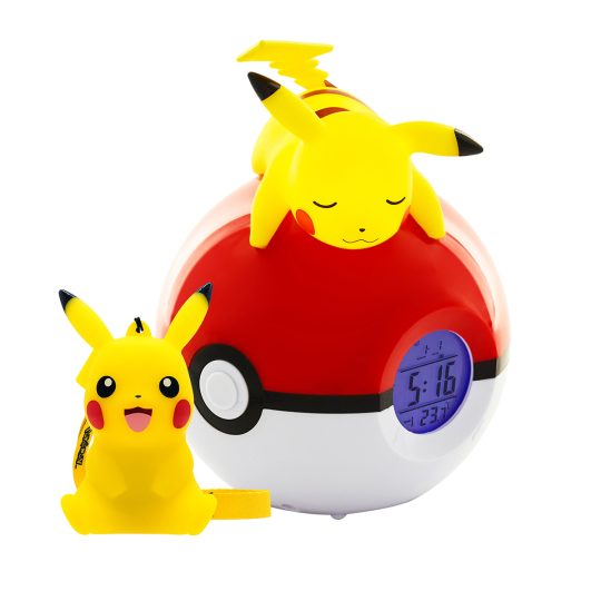 LUZ PORTATIL CON RELOJ DESPERTADOR DE PIKACHU SOBRE POKEBOLA