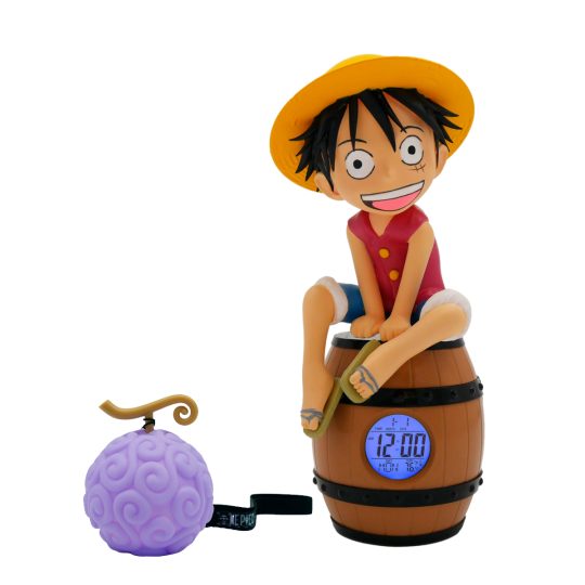 PACK-RELOJ LUFFY EN BARRIL-FRUTA DEL DIABLO CON LUZ Y CORREA DE MANO